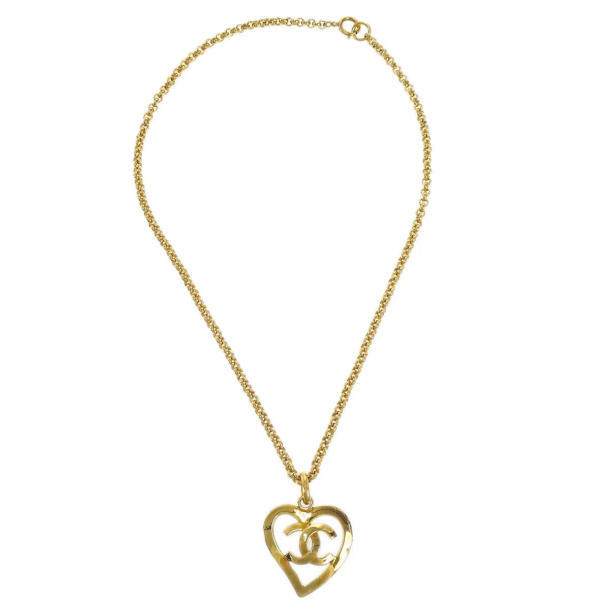 Chanel 1995 Gold CC Heart Cutout Pendant Necklace