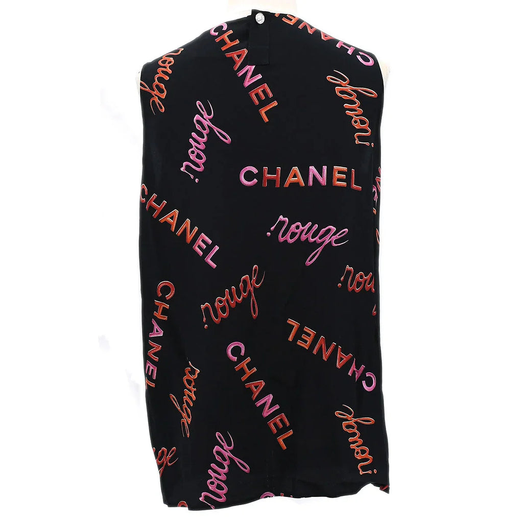 Chanel 1996 Spring Logo Pattern Sleeveless Silk Blouse #42