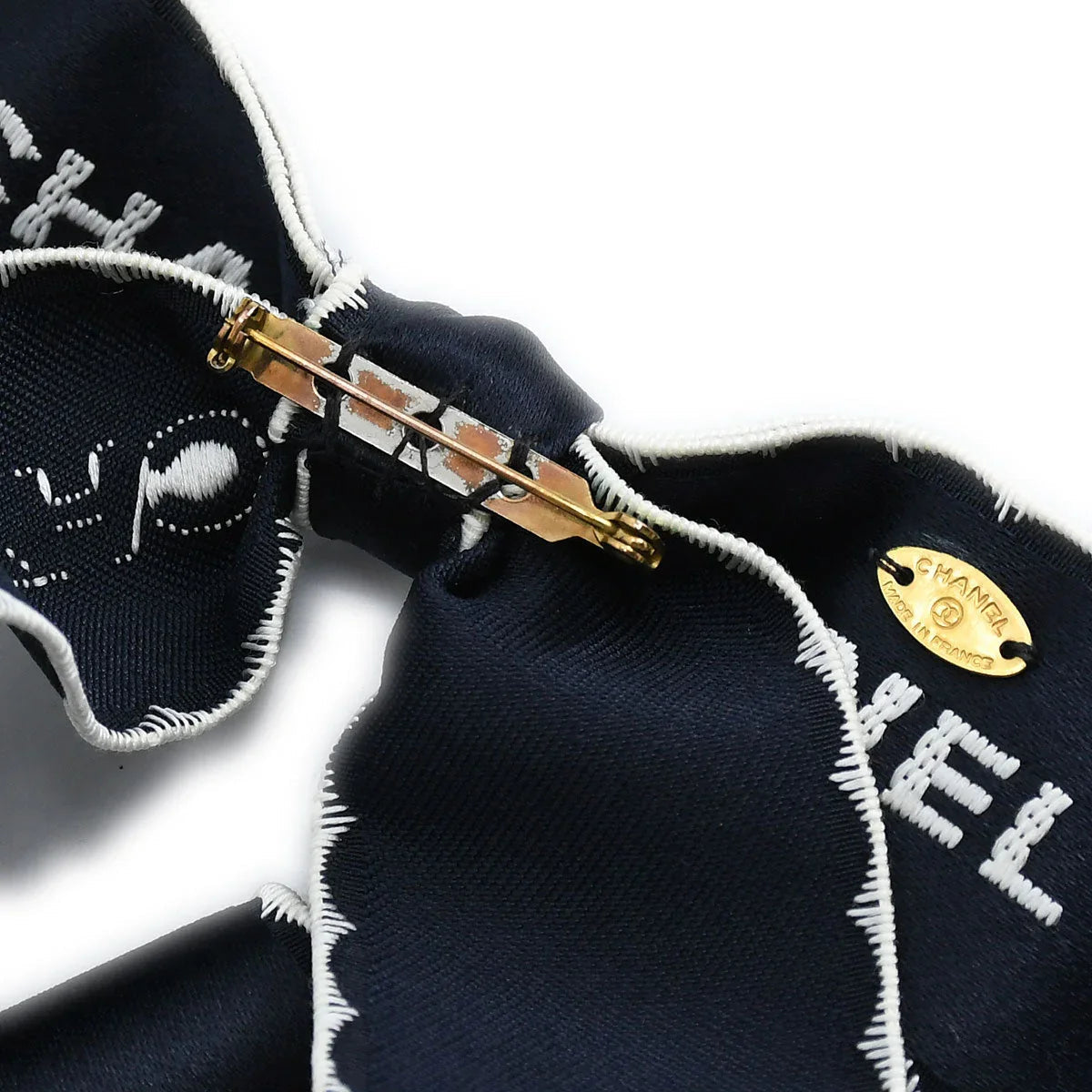 Chanel Ribbon Bow Brooch Pin Corsage Navy