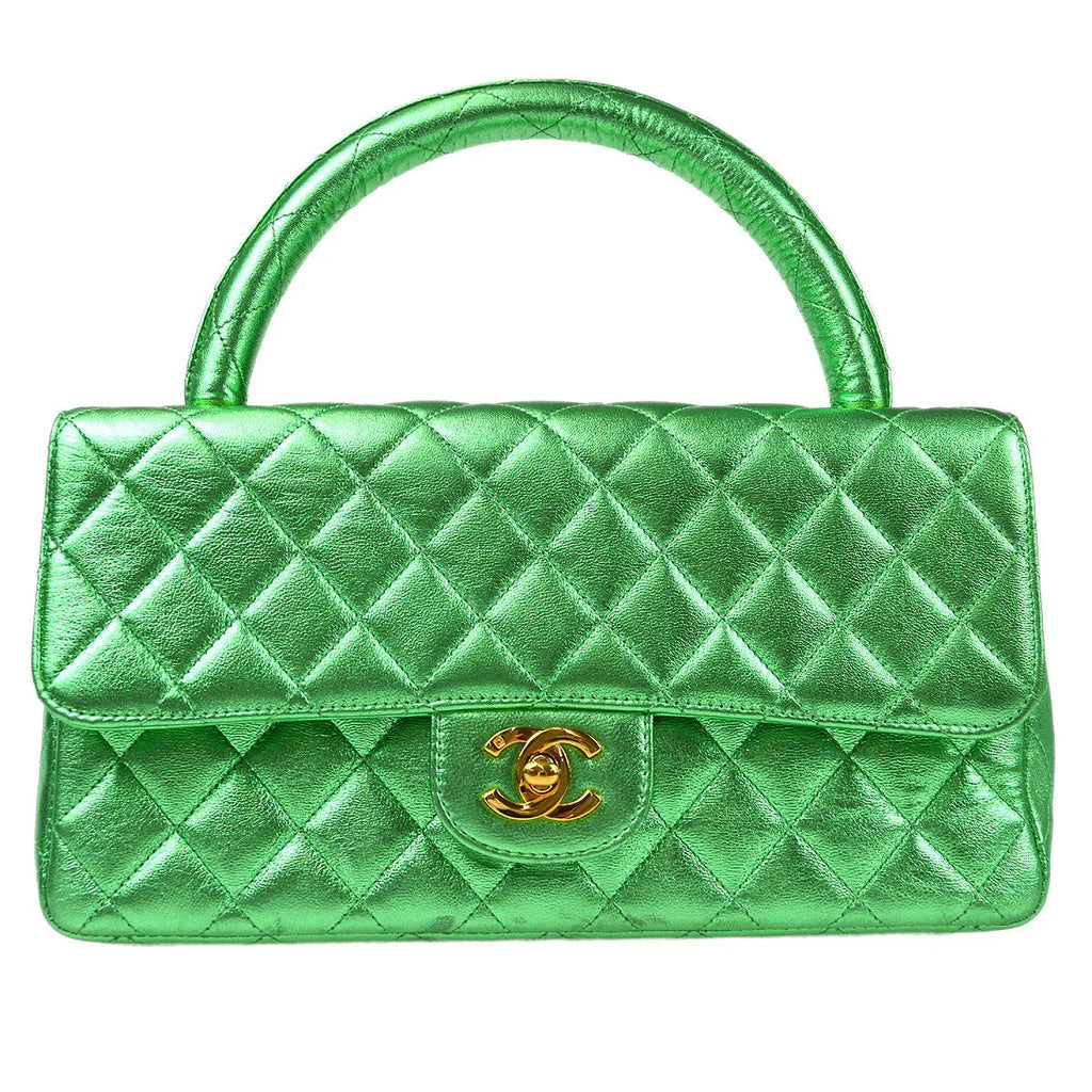 Chanel 1994 Classic Flap Handbag Medium Metallic Green Lambskin