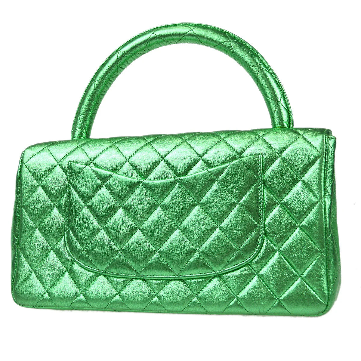 Chanel 1994 Classic Flap Handbag Medium Metallic Green Lambskin