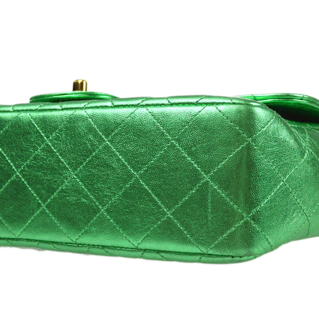 Chanel 1994 Classic Flap Handbag Medium Metallic Green Lambskin