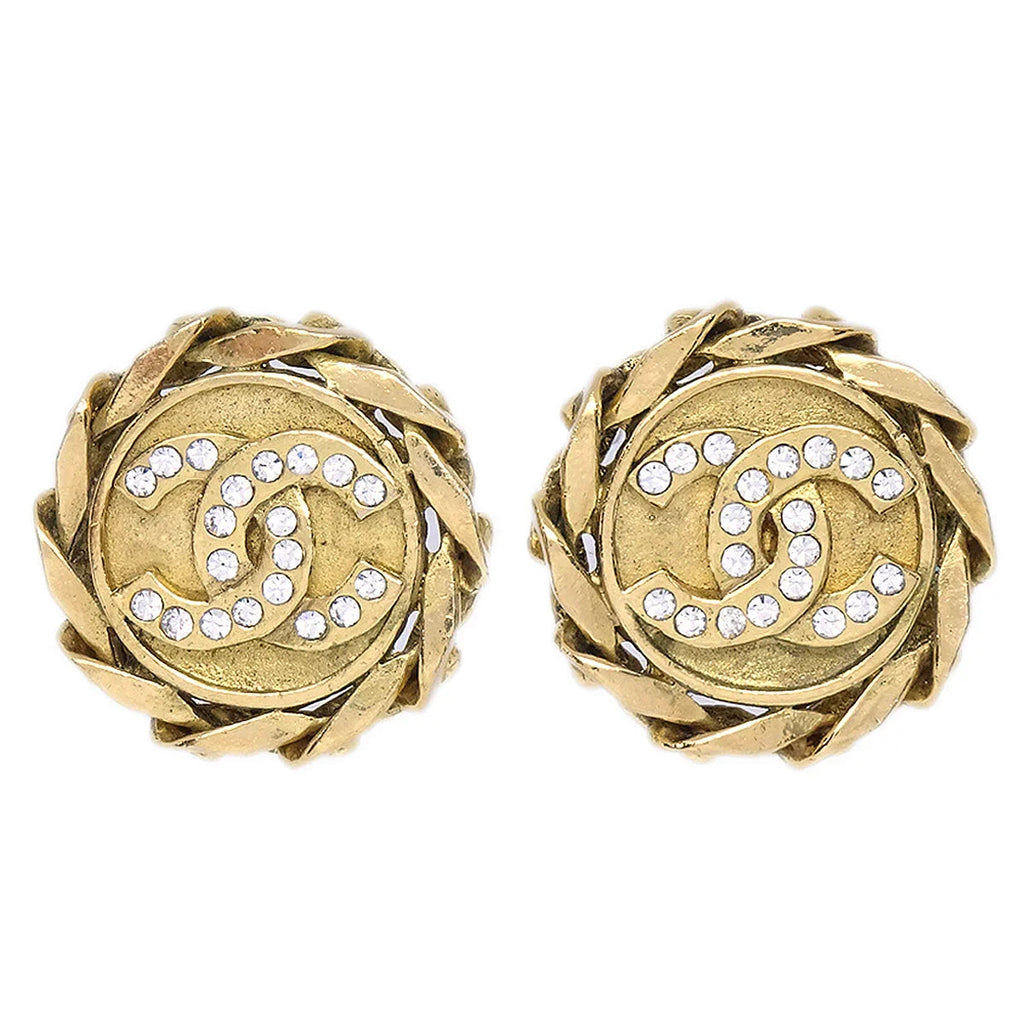Chanel 1988 Crystal & Gold CC Earrings Clip-On 23