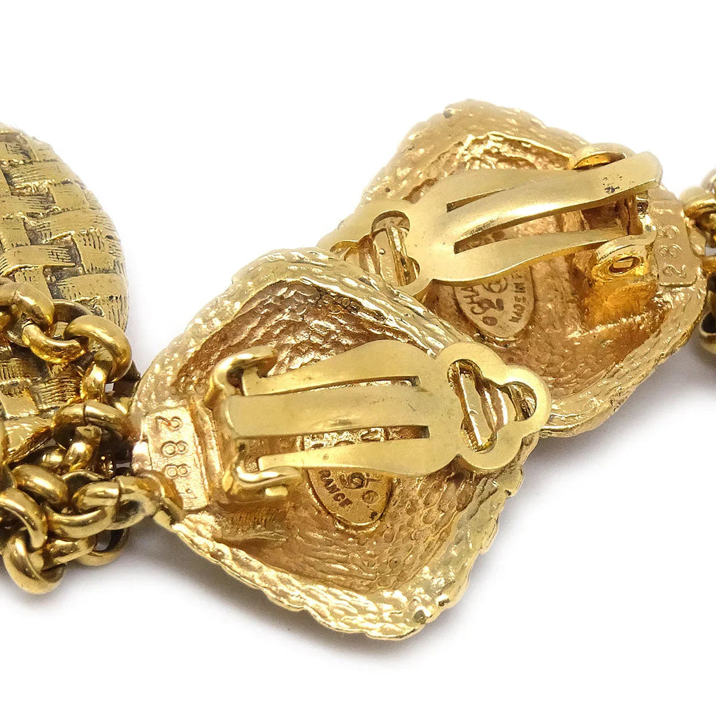 Chanel 1994 Woven CC Hoop Earrings Clip-On Gold 2881