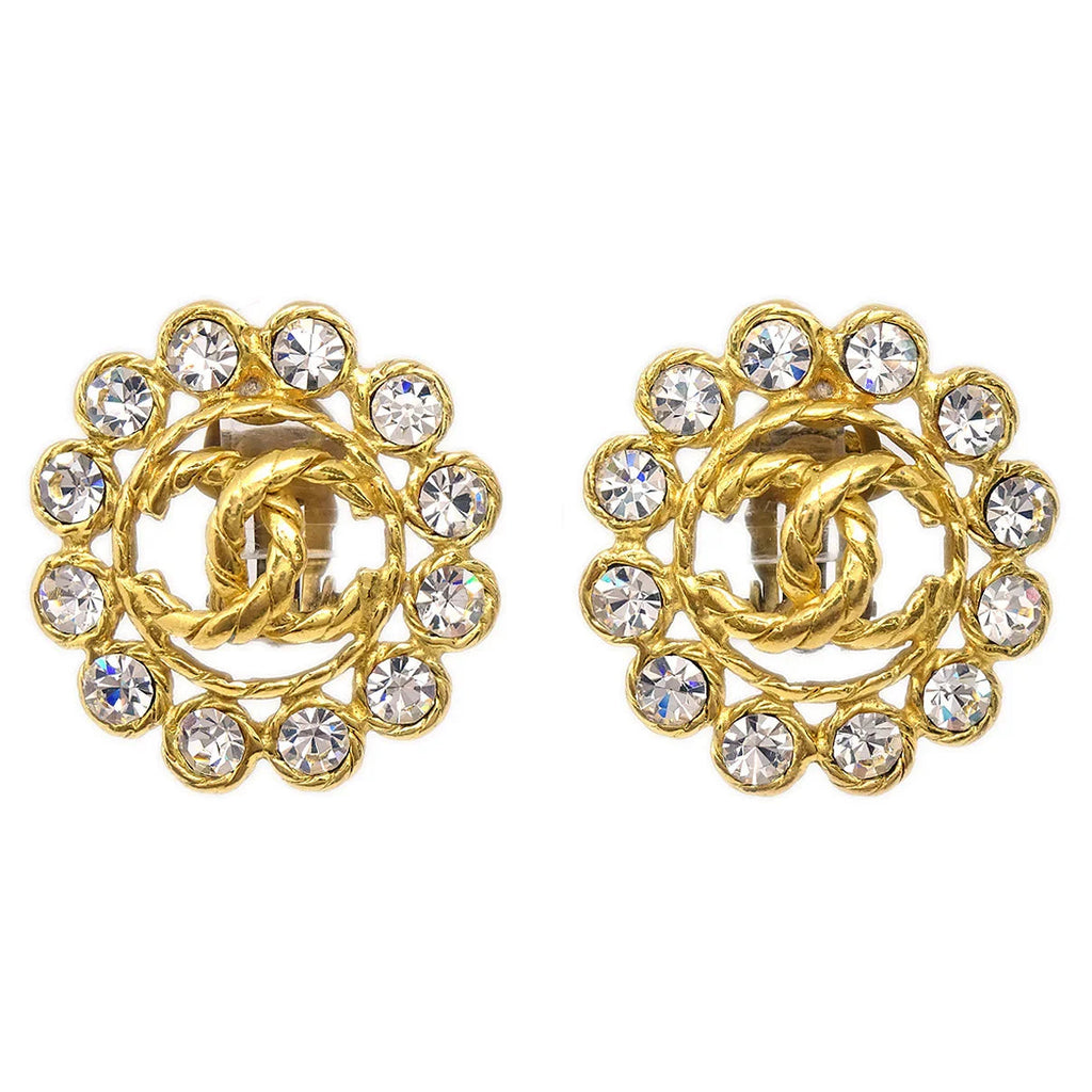 Chanel 1994 Rhinestone Earrings Clip-On Gold 29