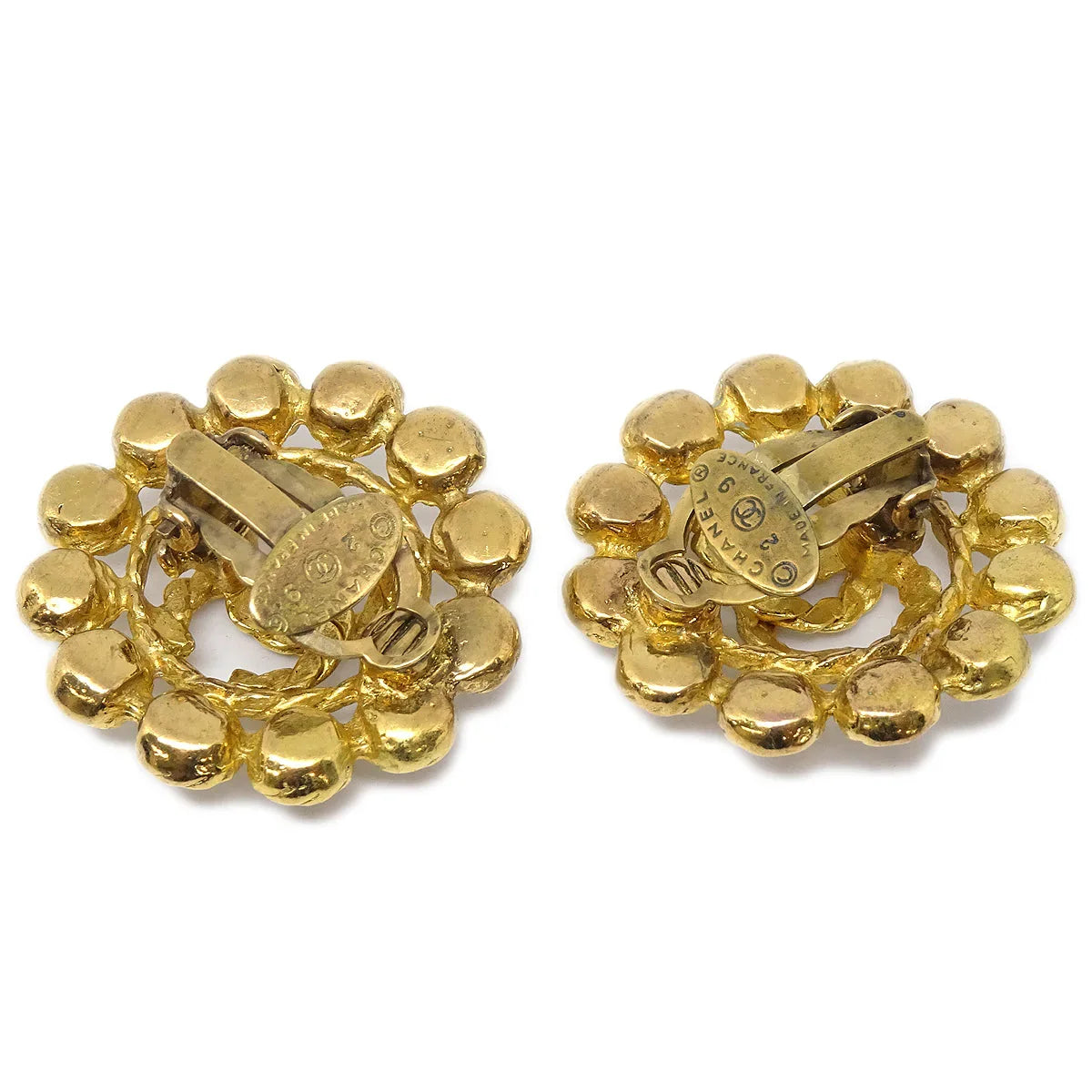 Chanel 1994 Rhinestone Earrings Clip-On Gold 29