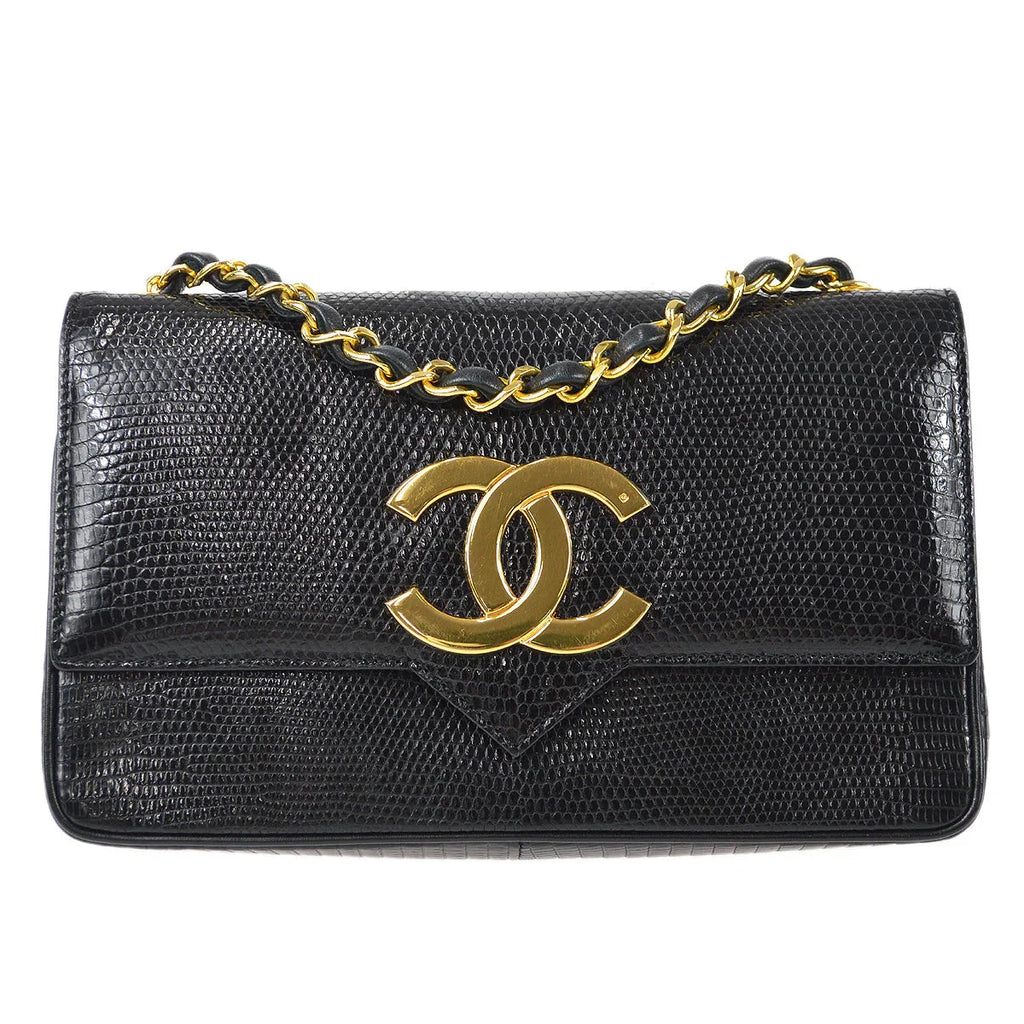 Chanel * 1986-1988 Black Lizard Pointed Flap Mini