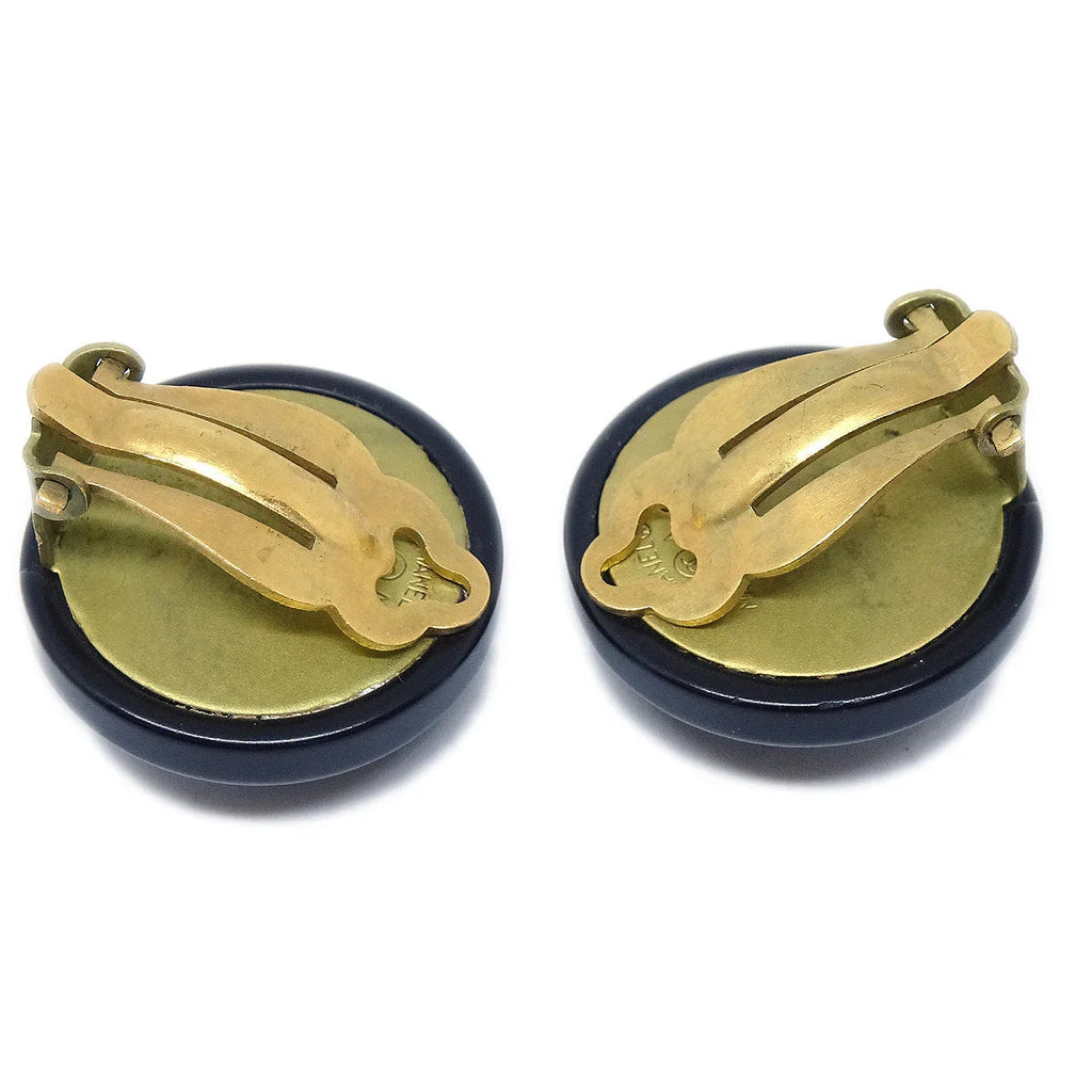 Chanel Button Earrings Black Clip-On 94A