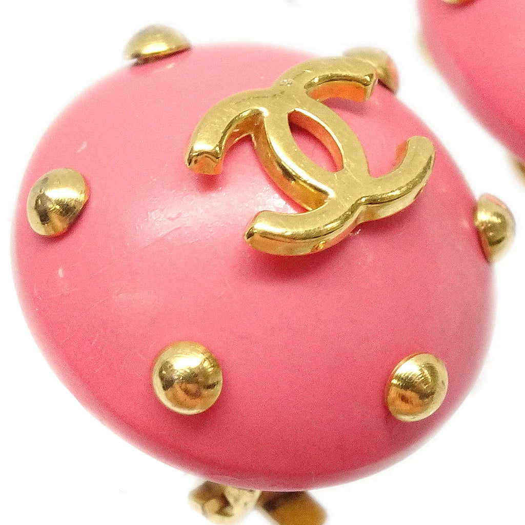 Chanel Button Earrings Pink Clip-On 96C