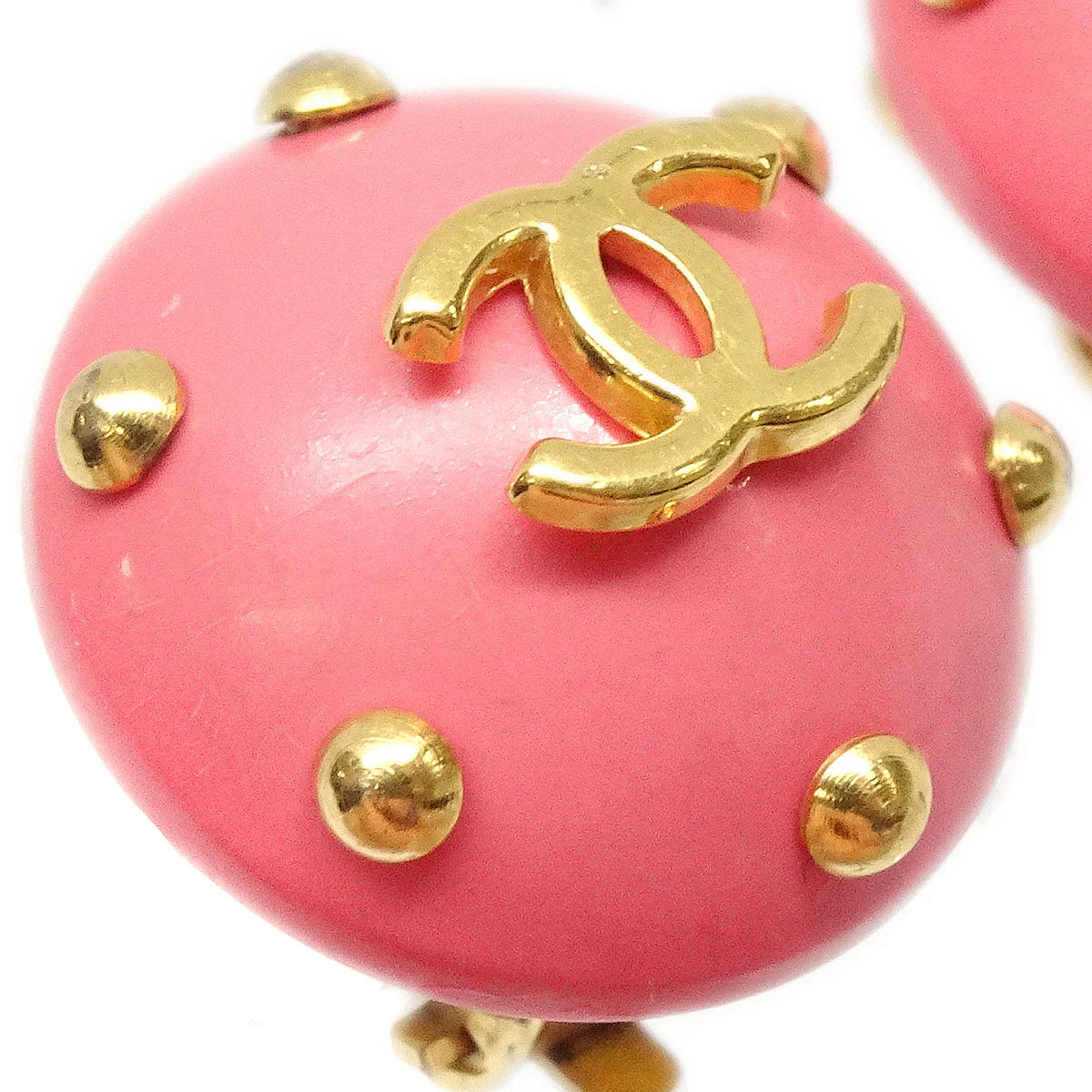 Chanel Button Earrings Pink Clip-On 96C