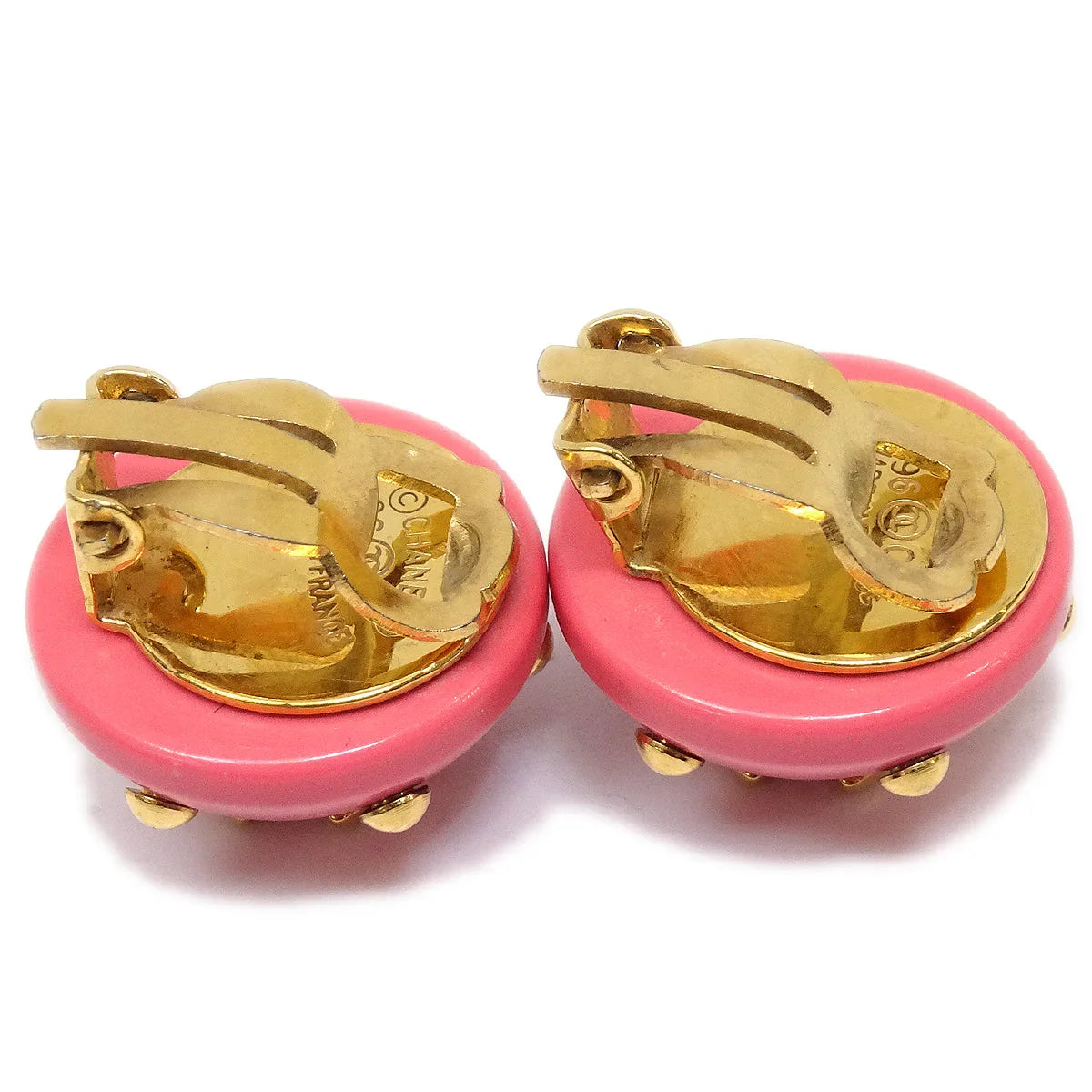 Chanel Button Earrings Pink Clip-On 96C