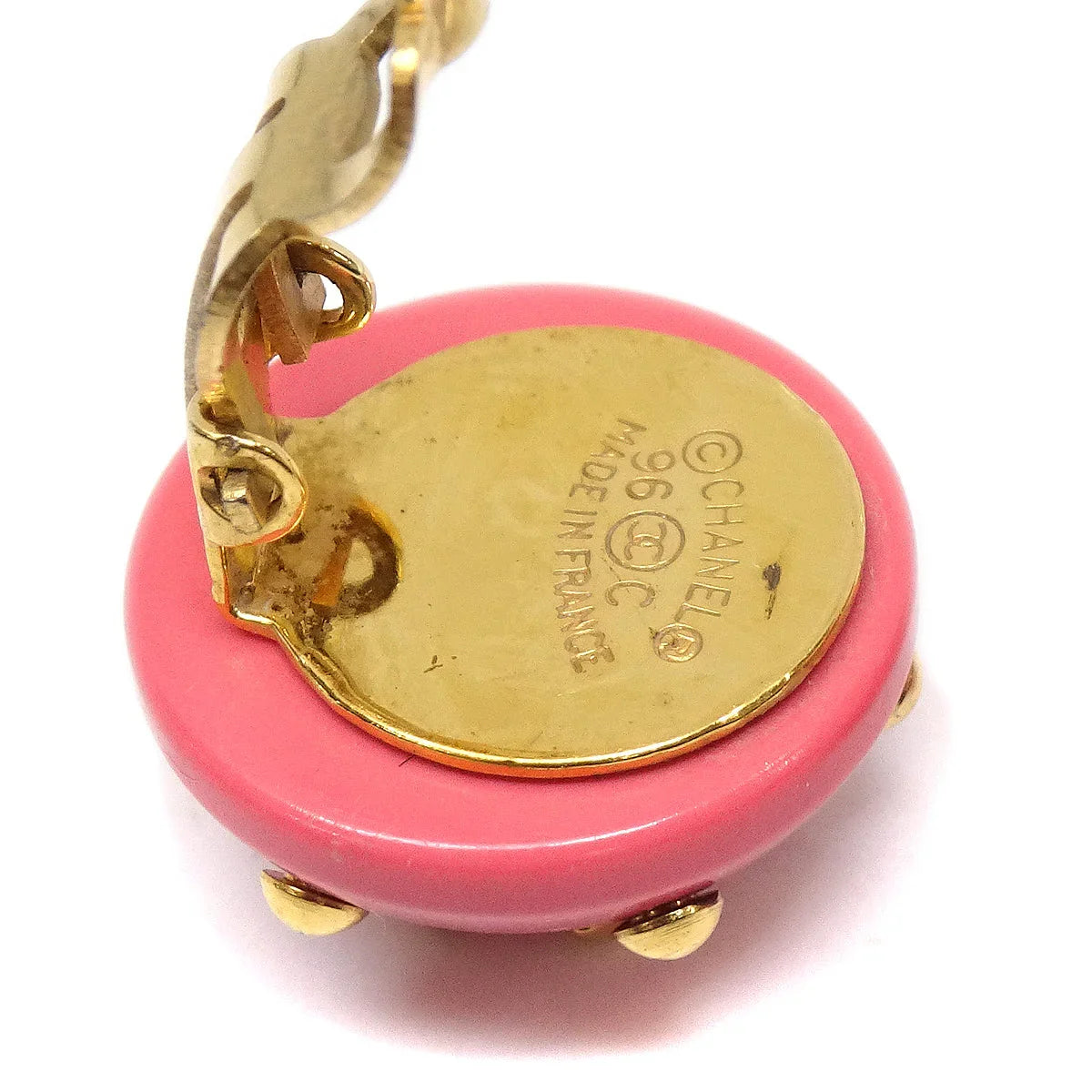 Chanel Button Earrings Pink Clip-On 96C