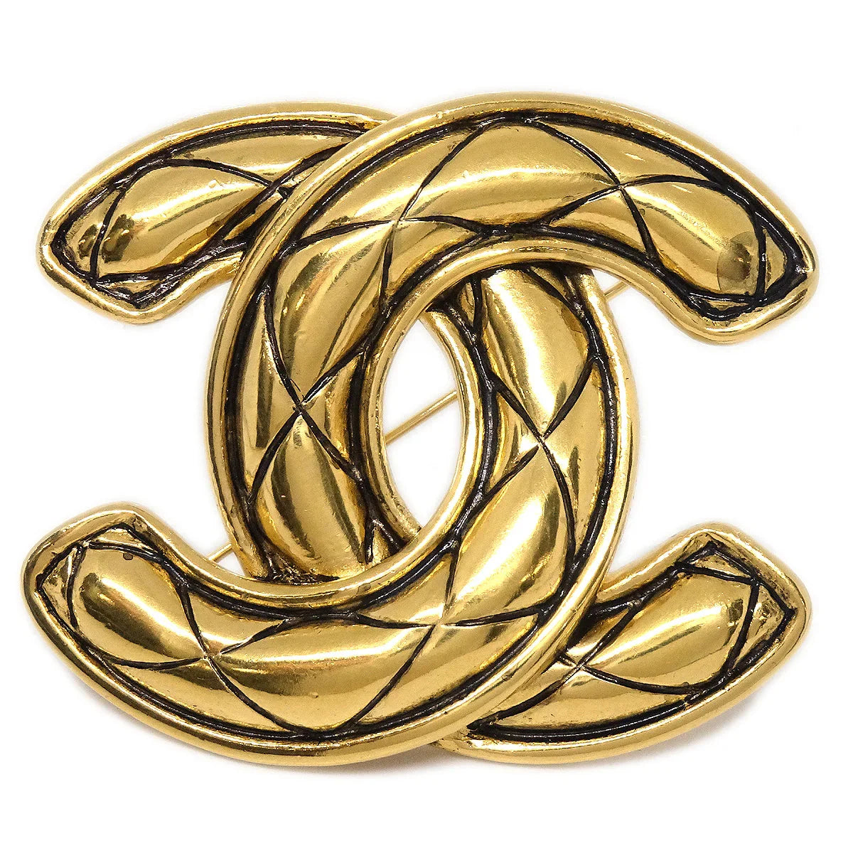 Chanel Quilted Brooch Pin Gold 1152