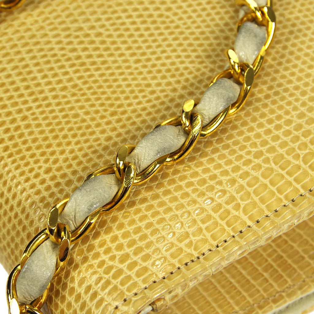 Chanel * 1986-1988 Pushlock Full Flap Mini Beige Lizard Skin