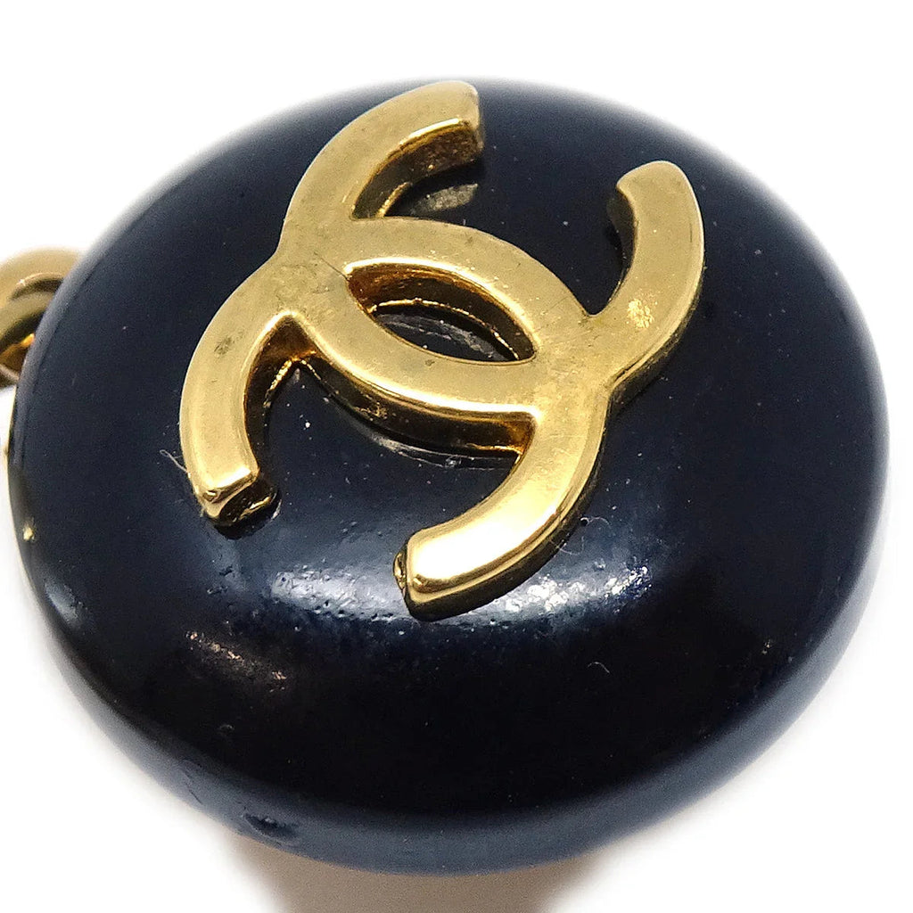 Chanel 1995 CC Black & Faux Teardrop Pearl Dangle Earrings