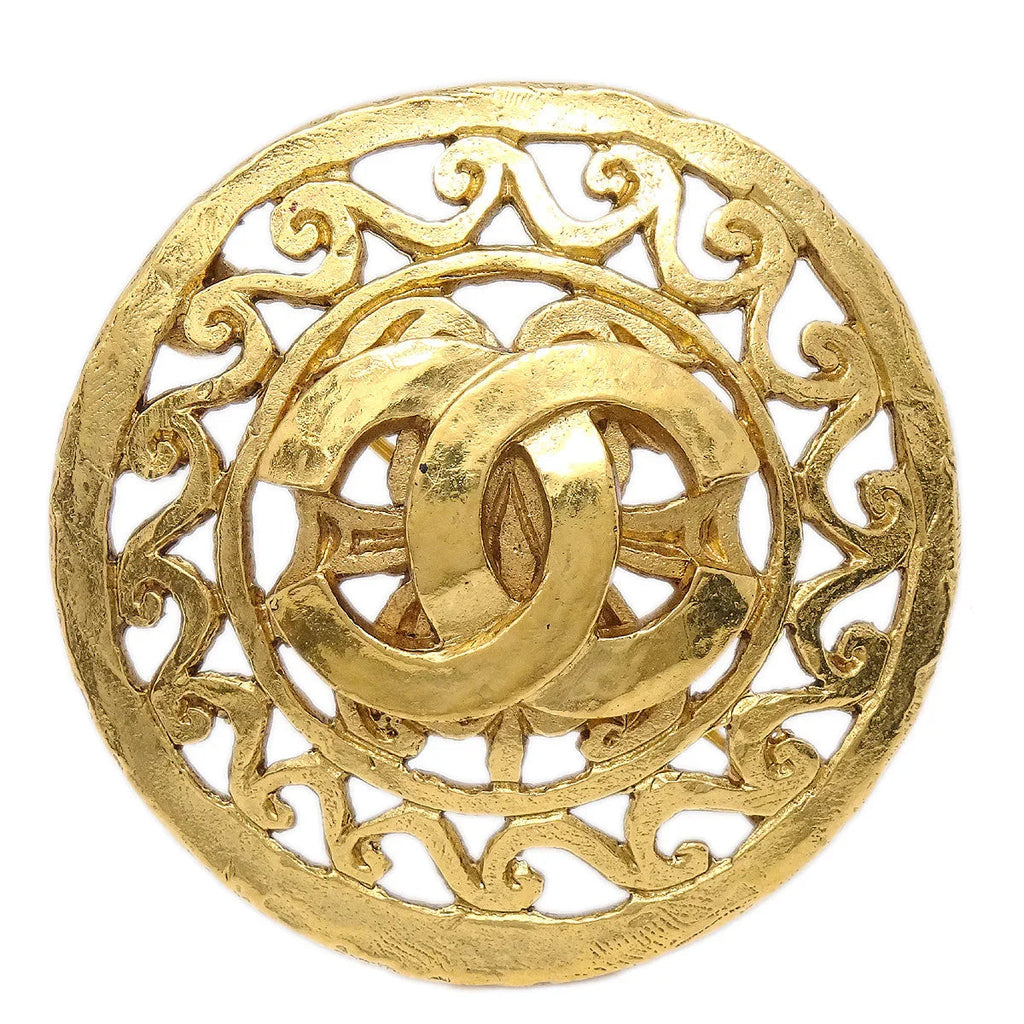 Chanel 1995 Fretwork Paisley Brooch Pin Gold 95A