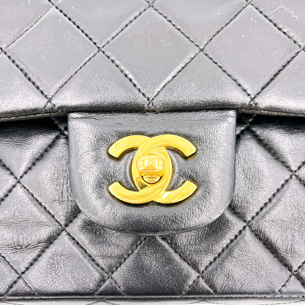 Classic Double Flap Chain Bag Black Leather Medium