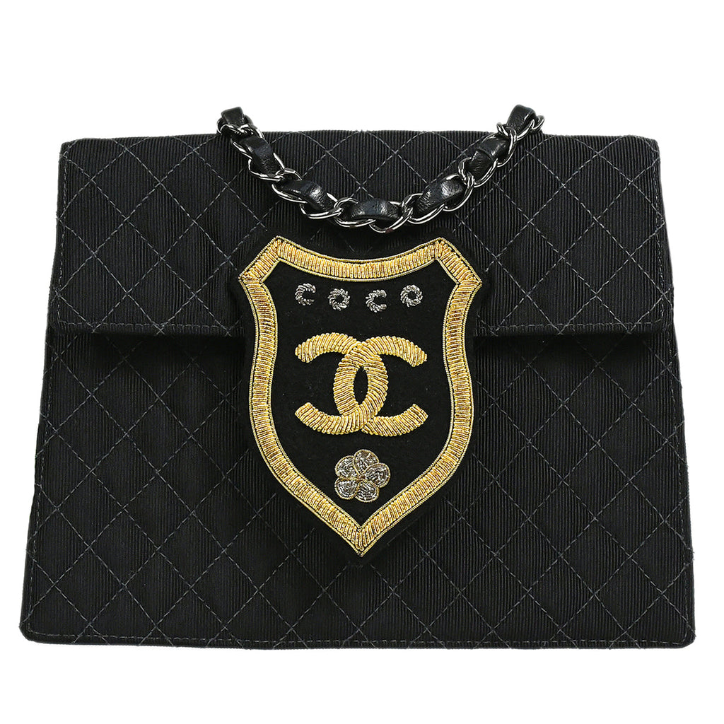 Chanel 2004-2005 Emblem Chain Shoulder Bag Black