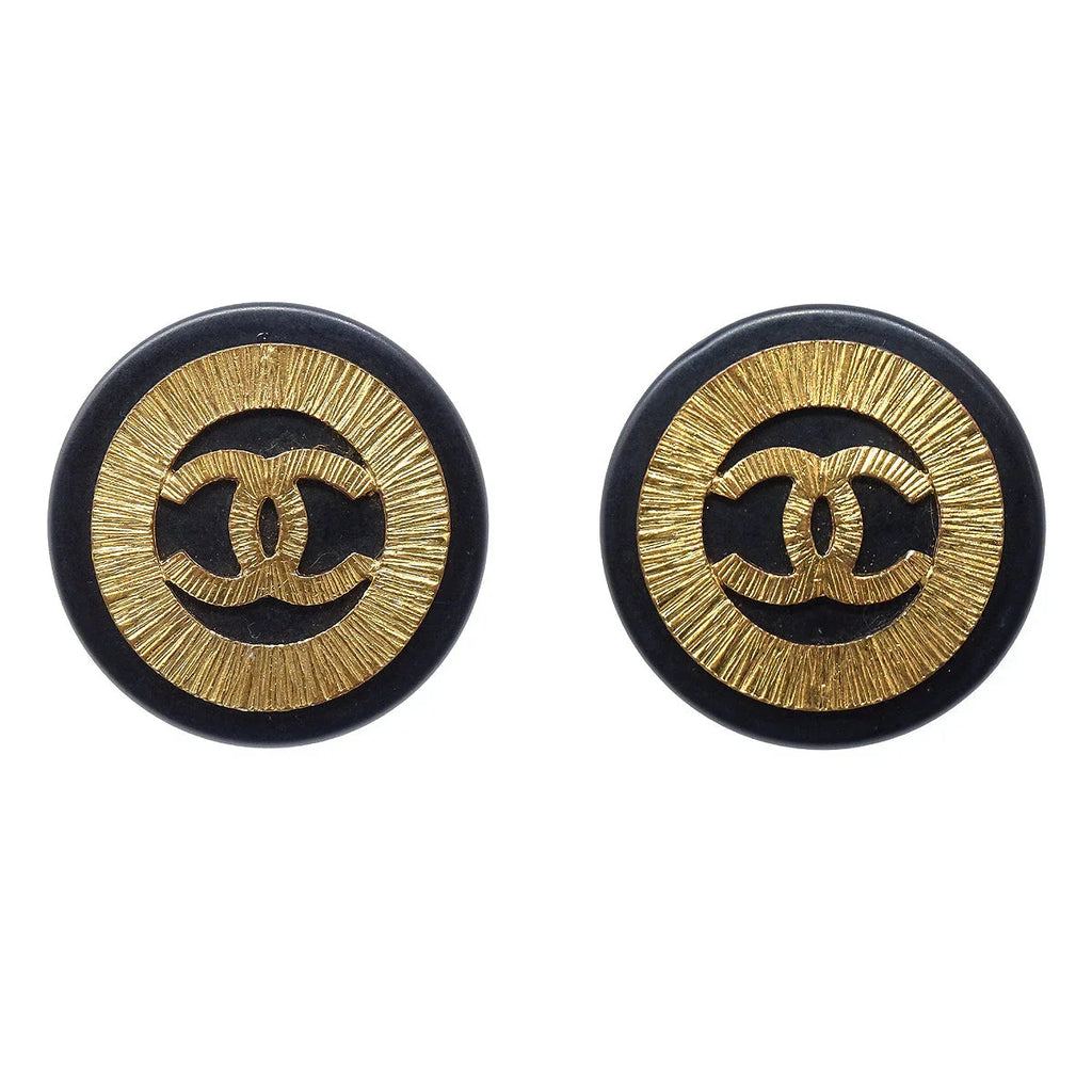 Chanel Button Earrings Black Clip-On 28