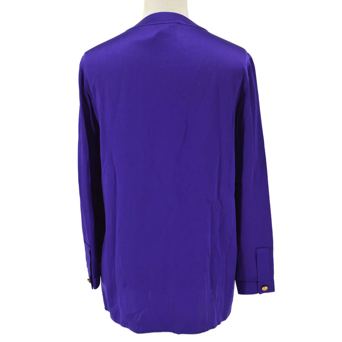 Chanel 1991 logo-buttons collarless silk shirt #38