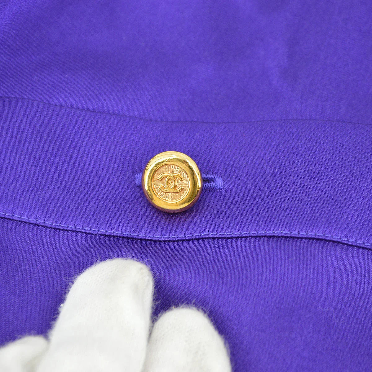 Chanel 1991 logo-buttons collarless silk shirt #38