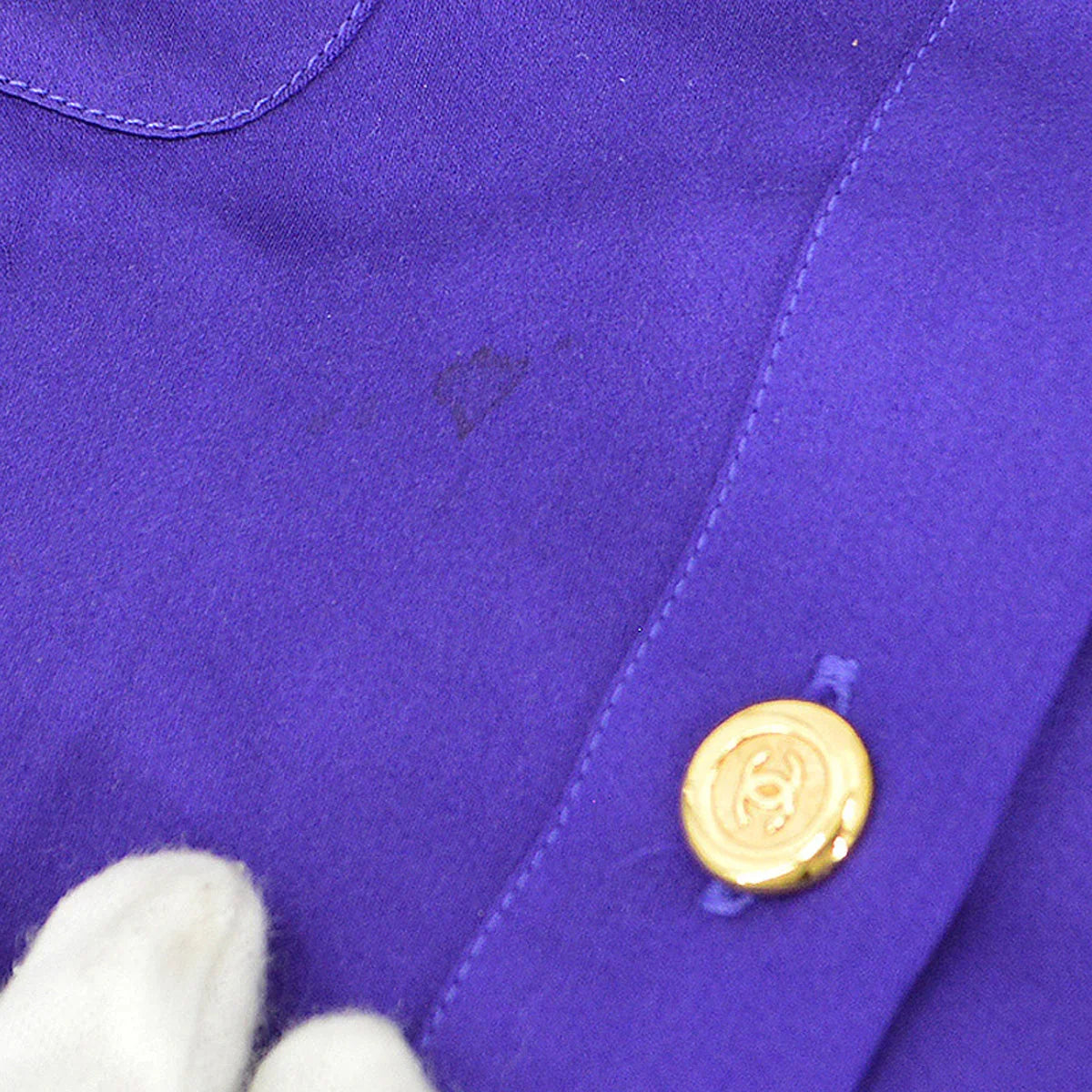 Chanel 1991 logo-buttons collarless silk shirt #38