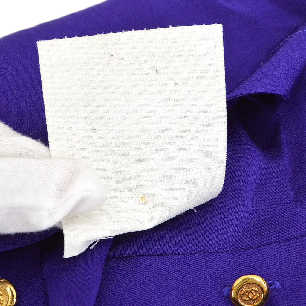 Chanel 1991 logo-buttons collarless silk shirt #38