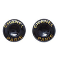 Chanel 1997 Button Logo Earrings Black Clip-On