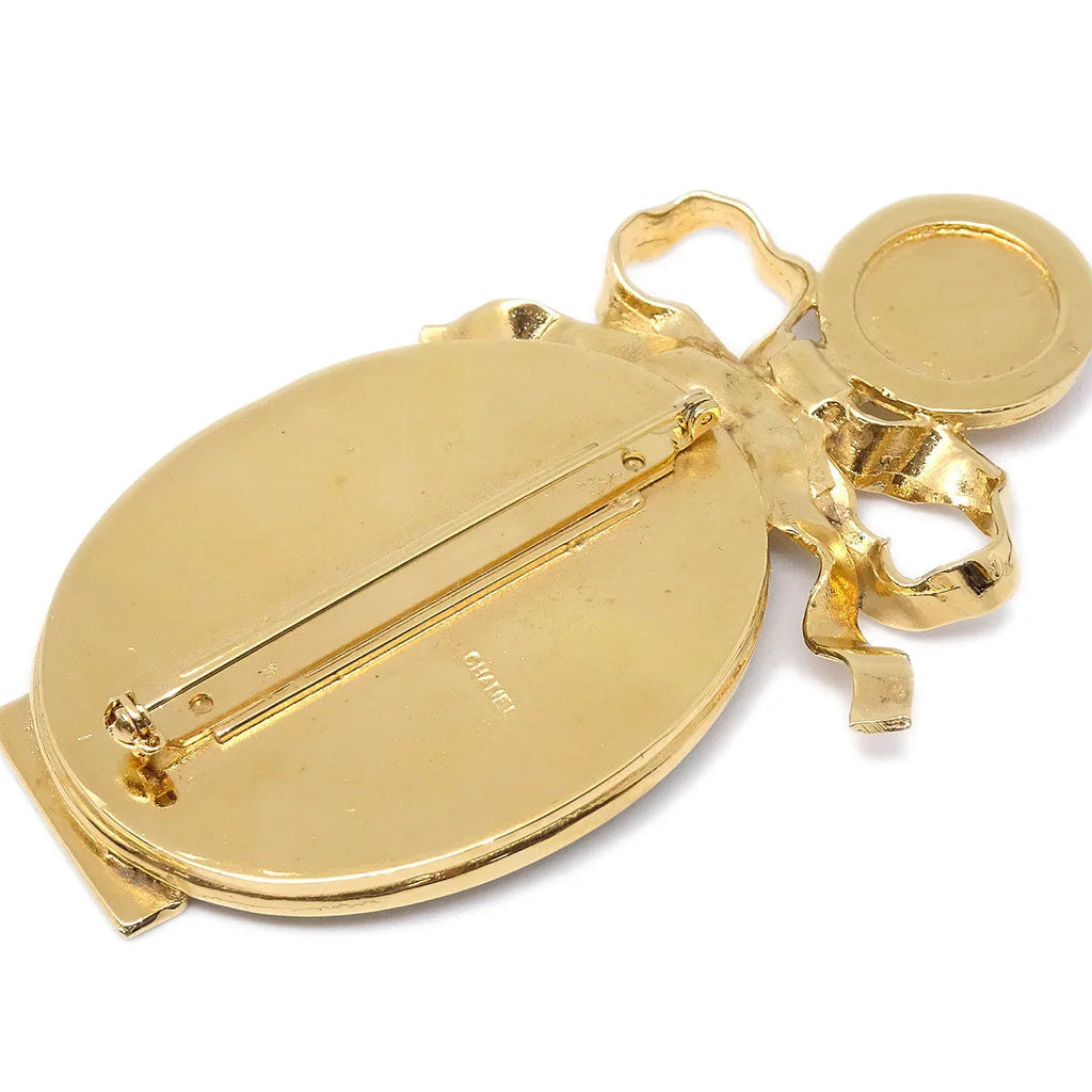 Chanel Bow Mirror Brooch Pin Gold