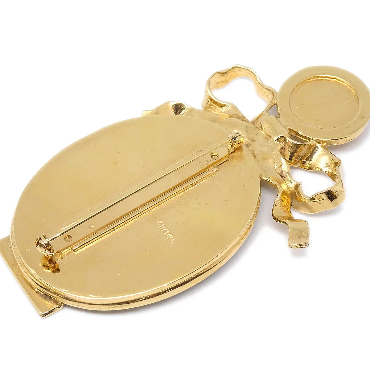 Chanel Bow Mirror Brooch Pin Gold
