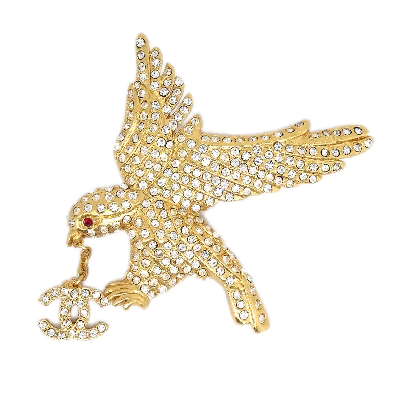 Chanel Eagle Rhinestone Brooch Pin Gold 01P