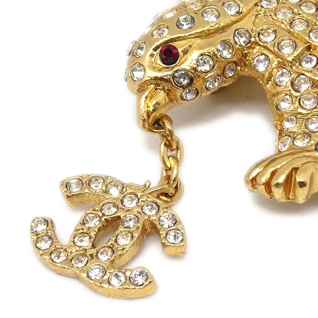 Chanel Eagle Rhinestone Brooch Pin Gold 01P