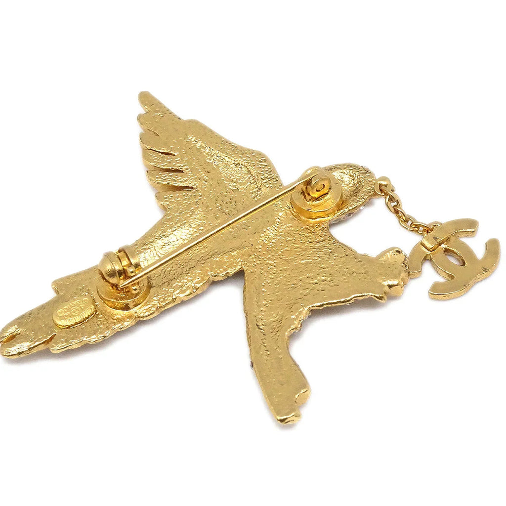 Chanel Eagle Rhinestone Brooch Pin Gold 01P
