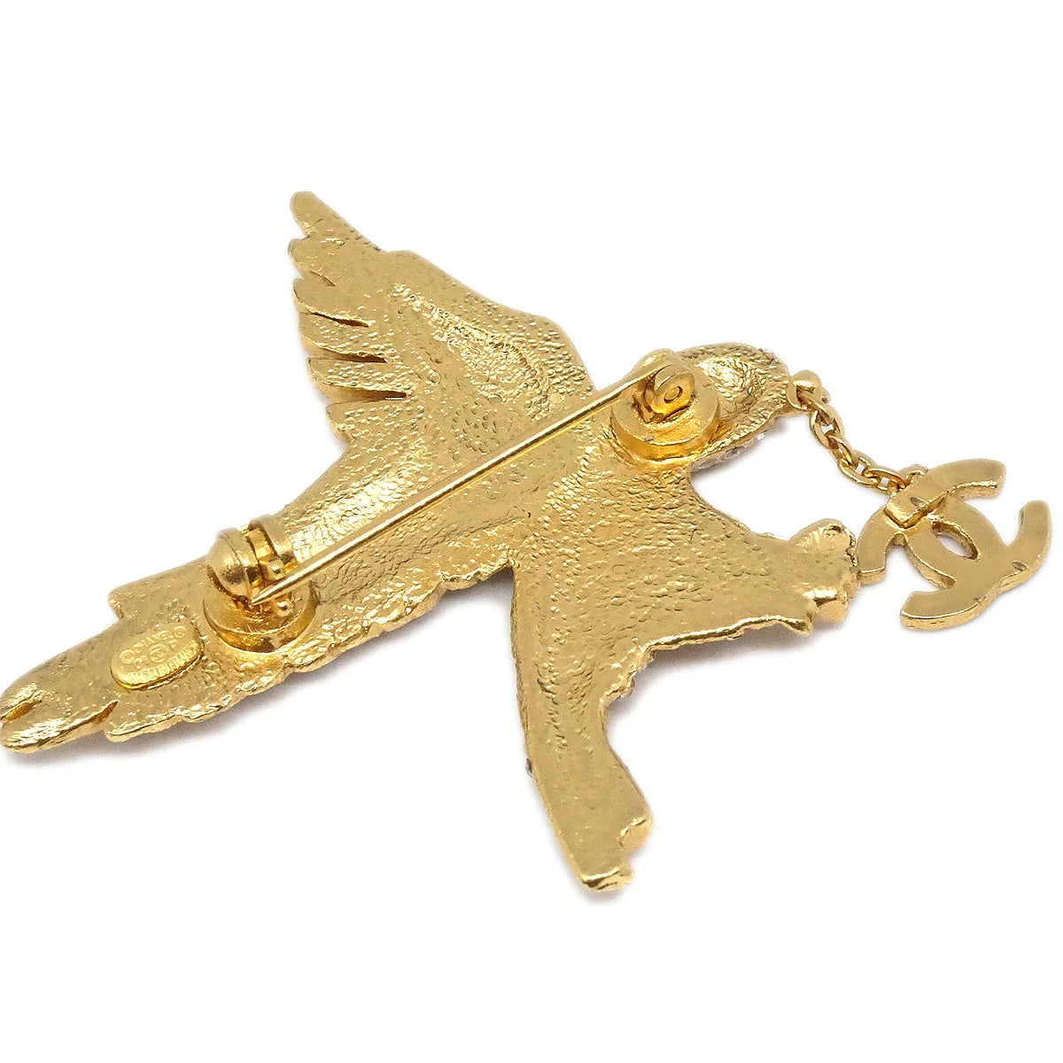 Chanel Eagle Rhinestone Brooch Pin Gold 01P