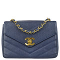 Chanel 1994-1996 Navy Caviar Jumbo Chevron Letter Flap Bag