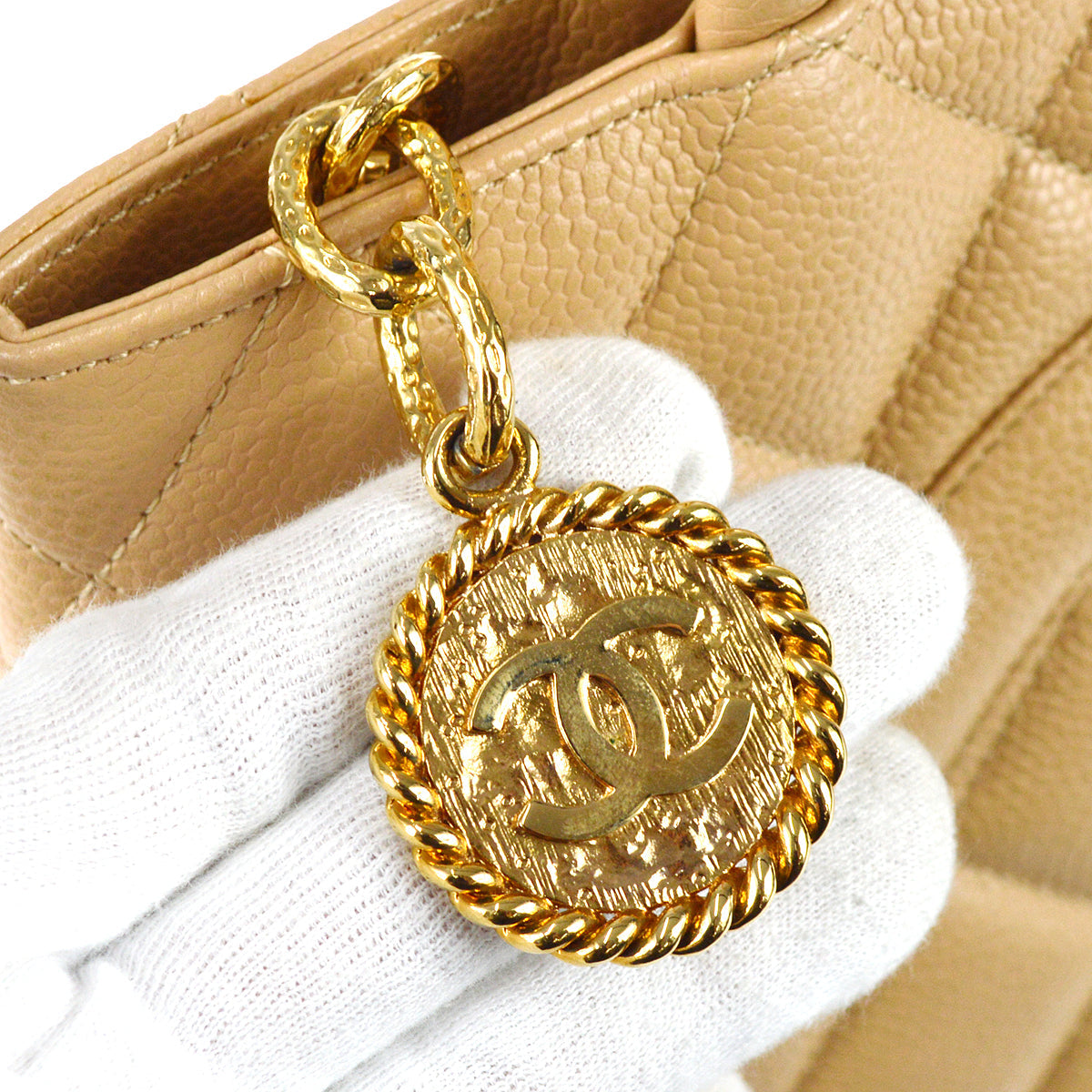 Chanel 2003-2004 Medallion Tote Beige Caviar