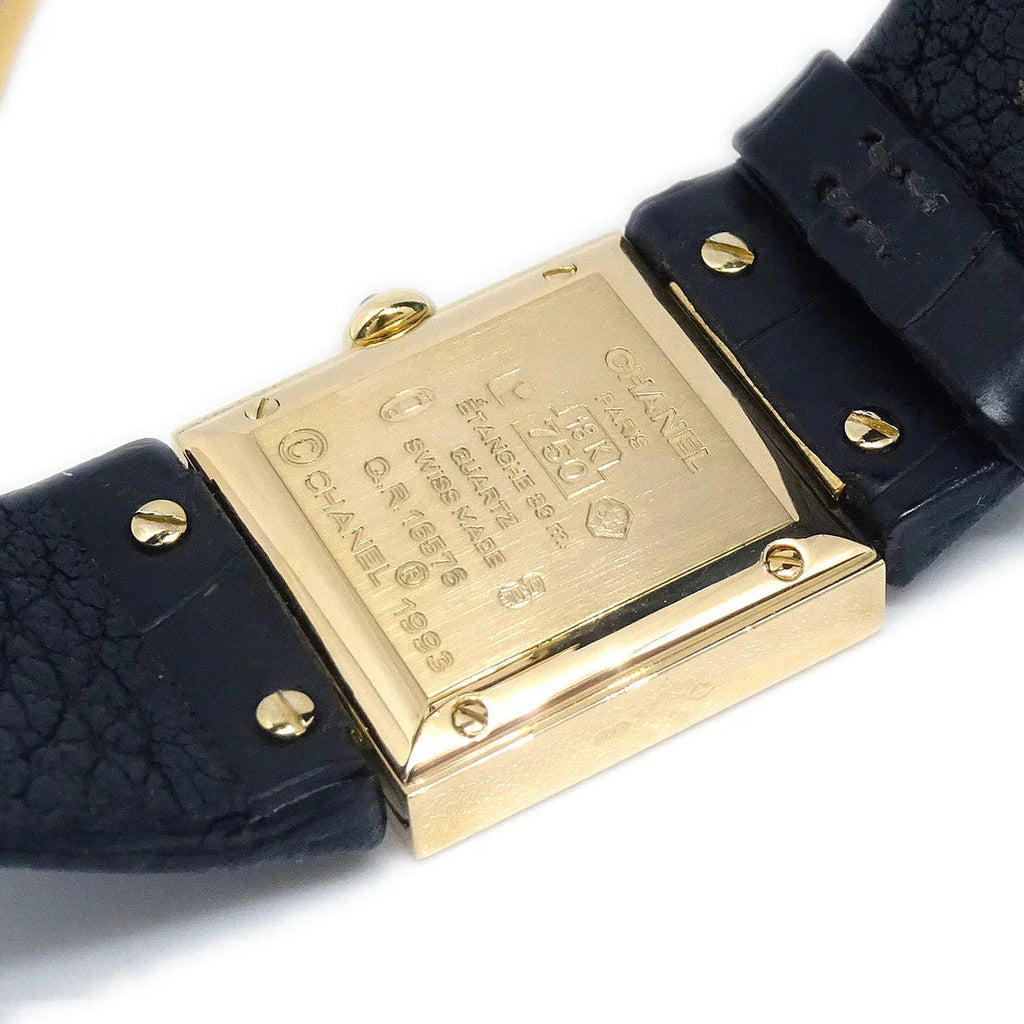 Chanel Matelasse Watch 18KYG Black Alligator