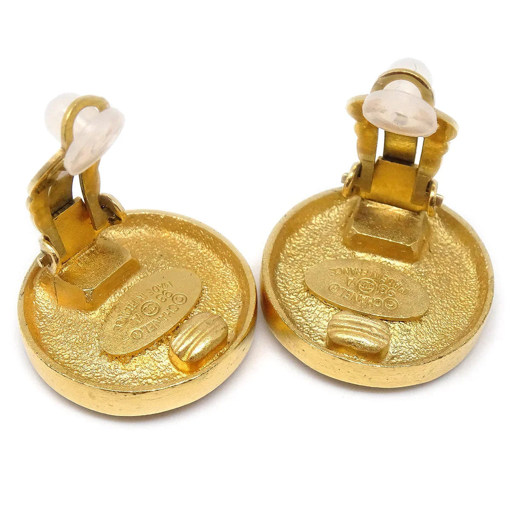 Chanel Button Earrings Gold Clip-On 93A