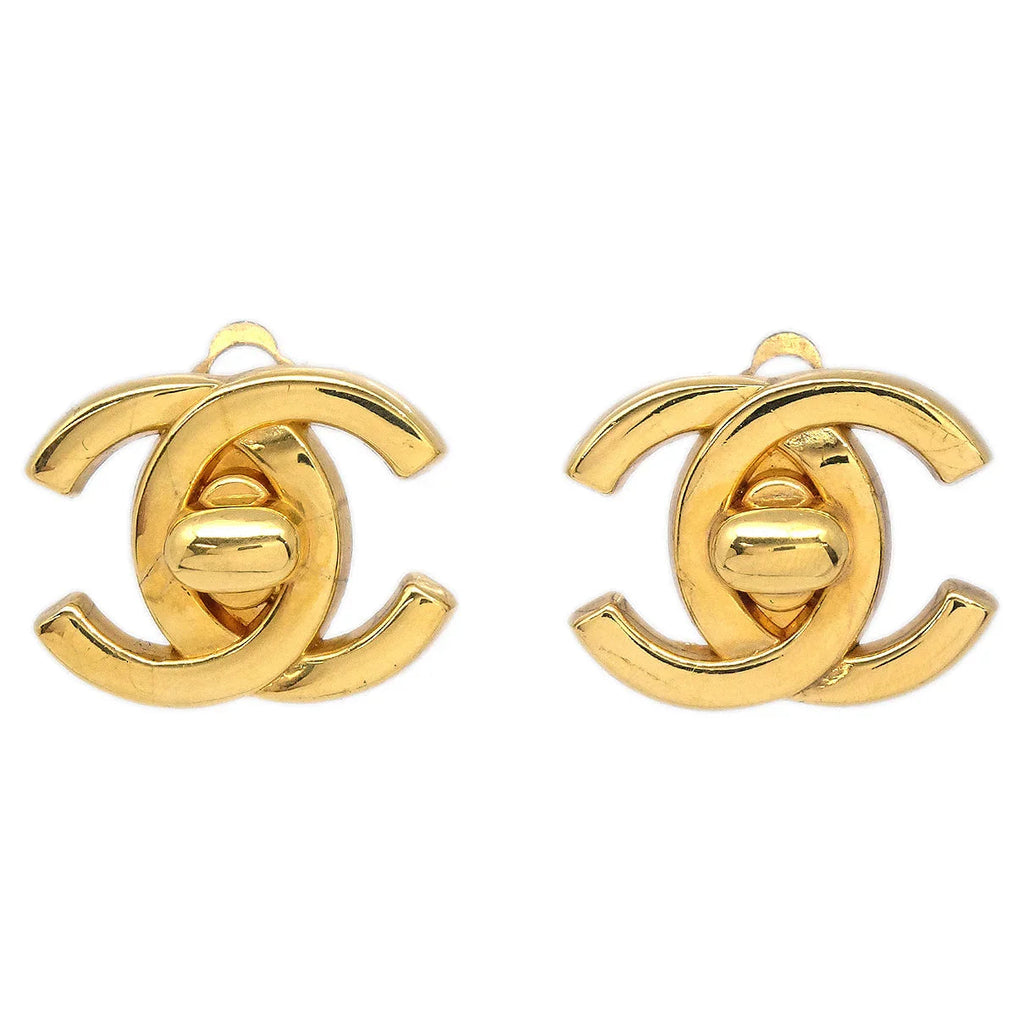Chanel Turnlock Earrings Clip-On Gold Small 95A