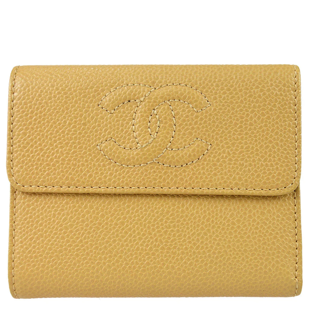 Chanel 2000-2001 Trifold Wallet Beige Caviar