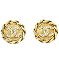 Chanel 1988 Crystal & Gold CC Earrings Clip-On