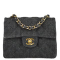 Chanel 1997-1999 Black Denim Mini Classic Square Flap Shoulder Bag 17