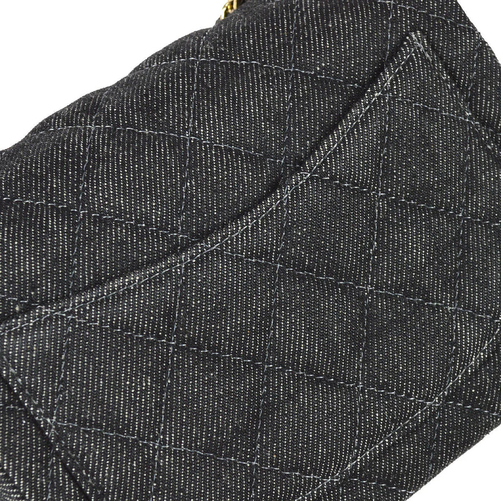 Chanel 1997-1999 Black Denim Mini Classic Square Flap Shoulder Bag 17