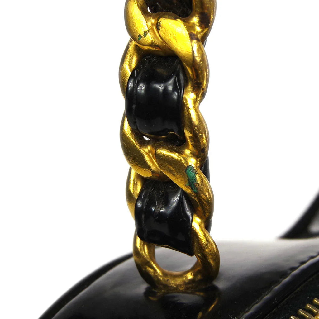 Chanel 1994-1996 Black Patent Leather Heart Vanity Handbag