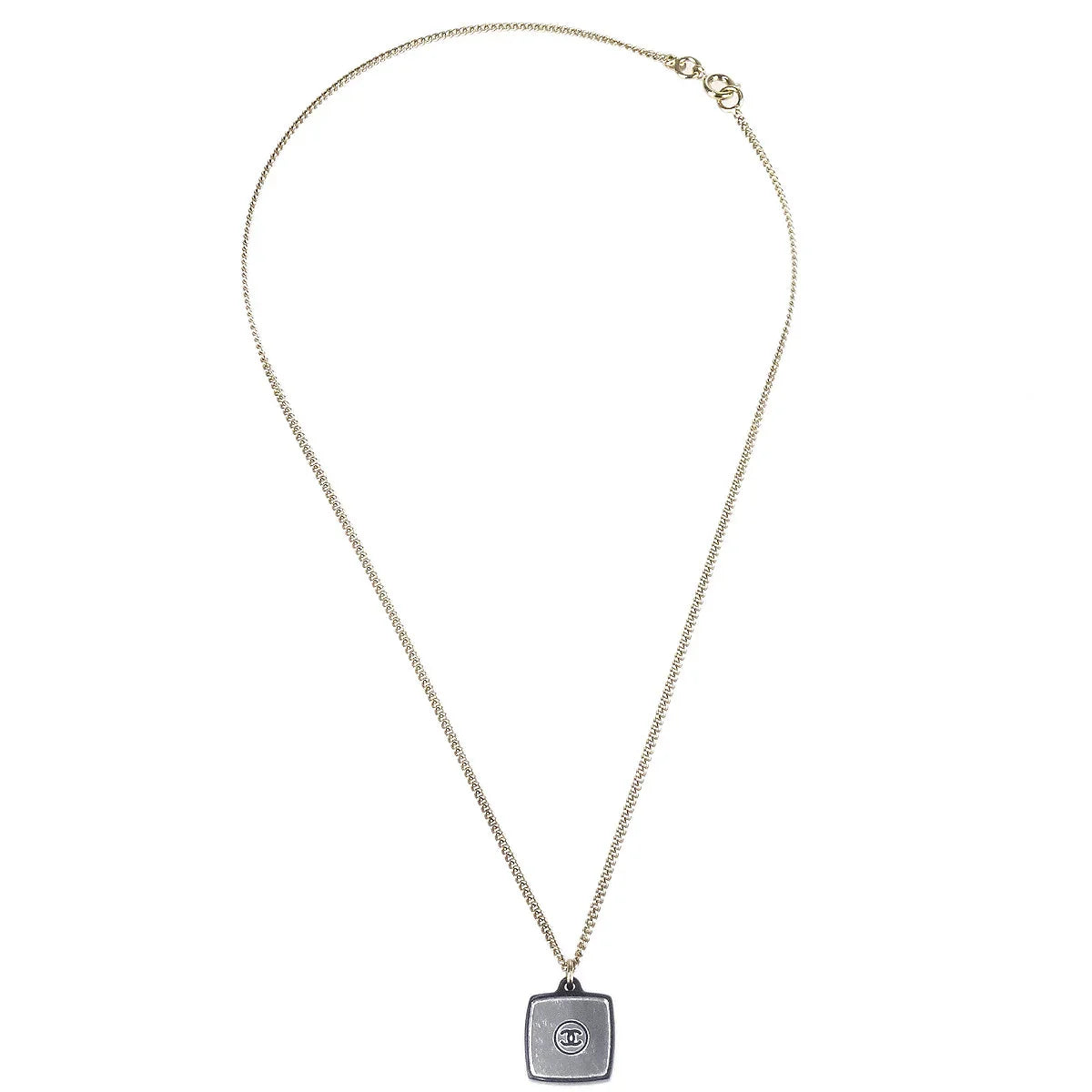 Chanel Rhinestone Gold Chain Pendant Necklace 04A
