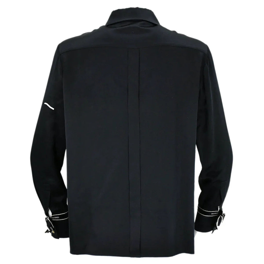 Chanel Ribbon Blouse Shirt Black 94A #40
