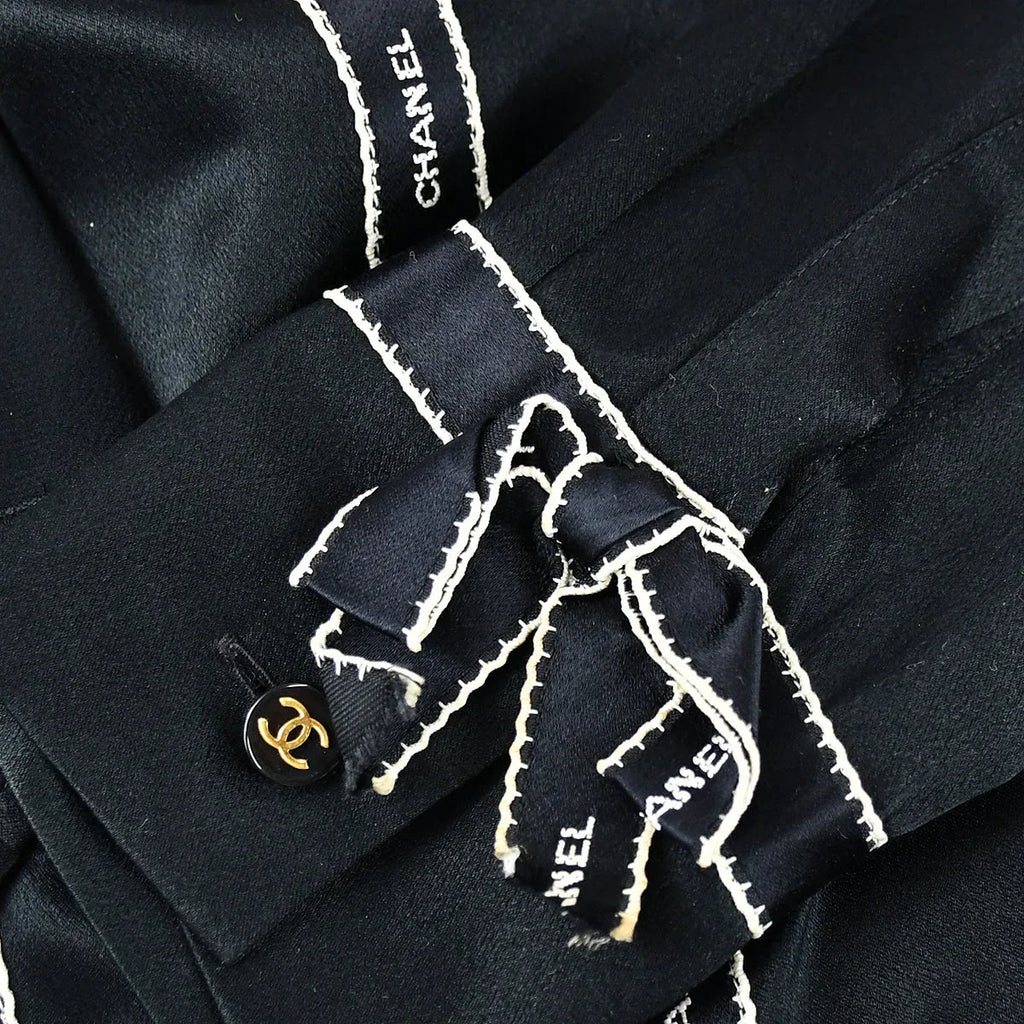 Chanel Ribbon Blouse Shirt Black 94A #40