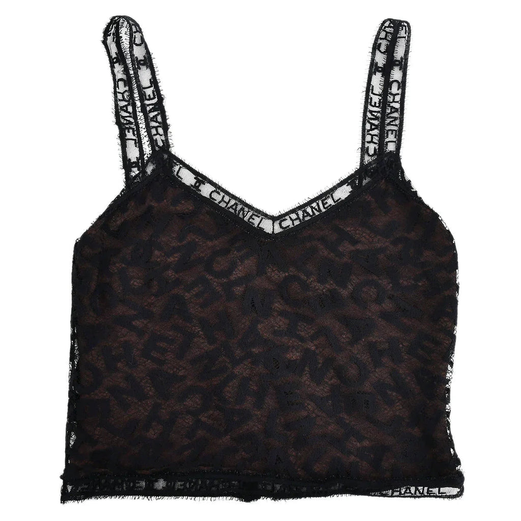 Chanel Lace Top Skirt Set Black Brown 98A #42