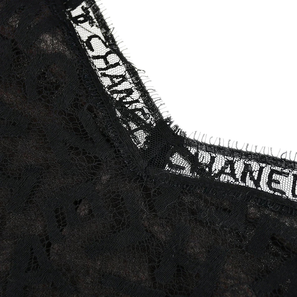 Chanel Lace Top Skirt Set Black Brown 98A #42