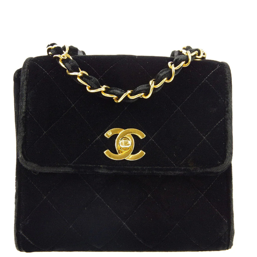 Chanel * 1991-1994 Black Velvet Straight Flap Shoulder Bag
